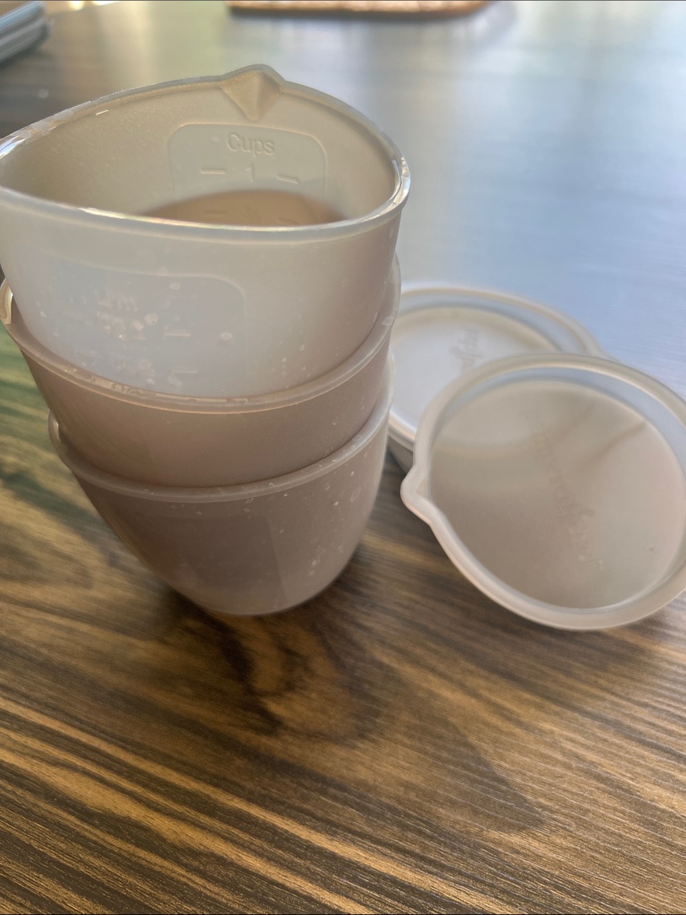 3 Pampered Chef silicone measuring bowls with lids